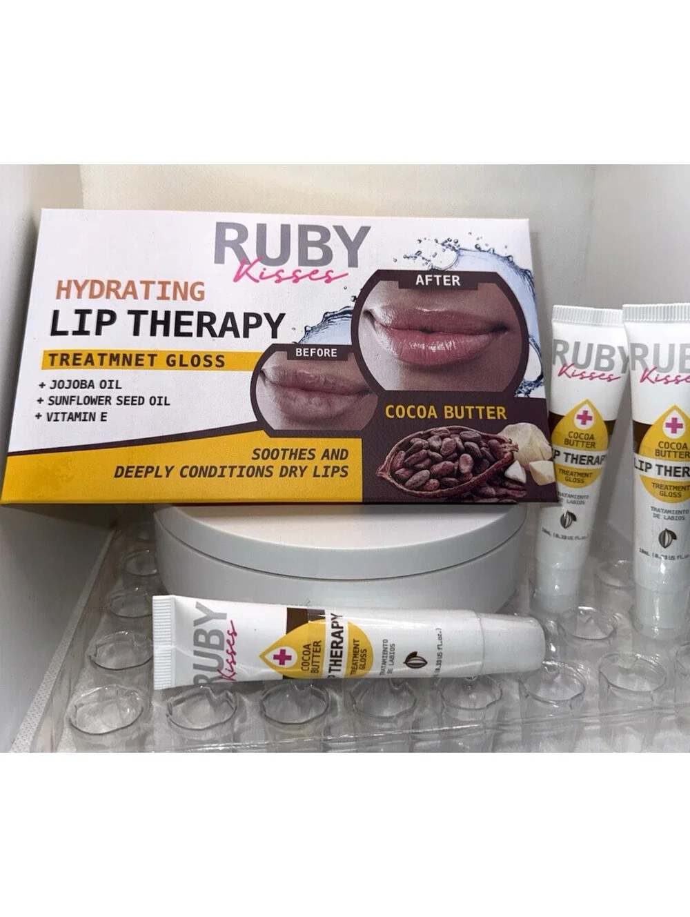 Ruby Kisses Cocoa Butter Hydrating Lip Therapy Treatment Gloss 3 Pack Clear New